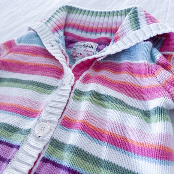 Vintage Oshkosh B'gosh Sweater Girls 6 Button Front Striped 100% Cotton - Picture 5 of 9